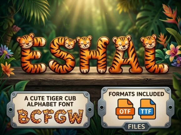 Eshal: The Adorable Tiger Cub Alphabet Font for Creative Makers