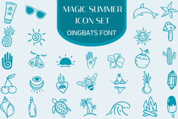 Magic Summer Icon Set: A Whimsical Dingbat Font for Summer-Themed Web Design